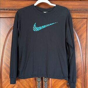 Nike Women’s Black Long Sleeve with Teal Logo